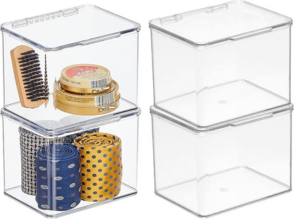 Click for more info about mDesign Plastic Closet Storage Organizer Box Containers with Hinged Lid for Bedroom Shelves or Ca...