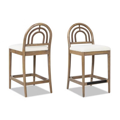 Jennifer Taylor Home Leon 27" Arched Back Wood & Upholstered Counter Stool, Set of 2, Ivory White Boucle | Target