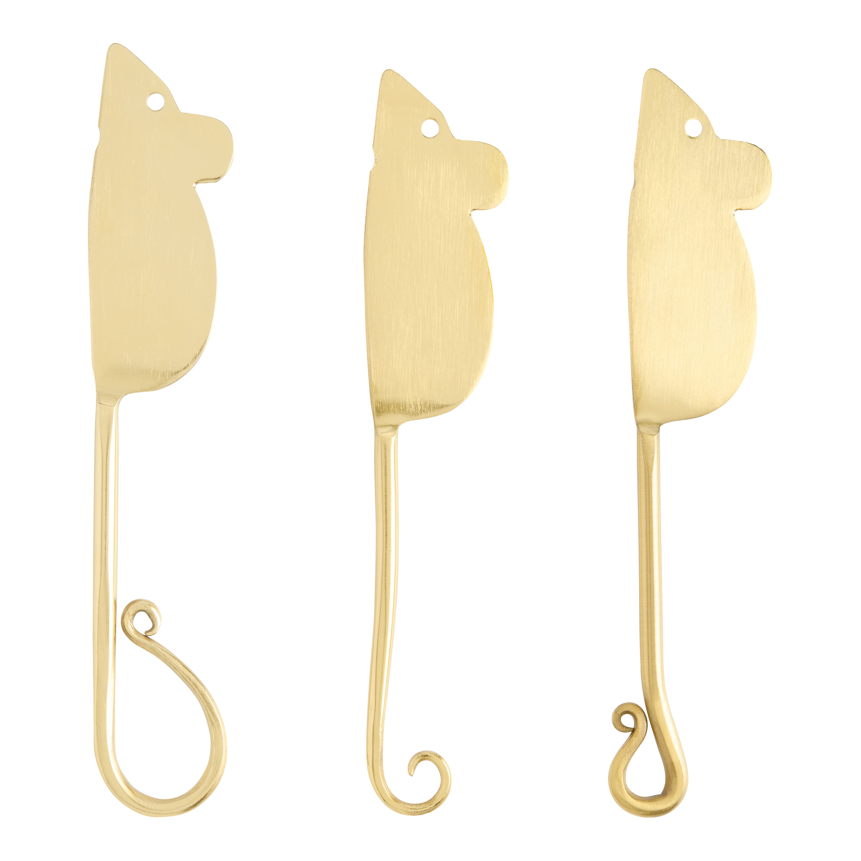 Gold Stainless Steel Mouse Cheese Knives 3 Piece Set | World Market