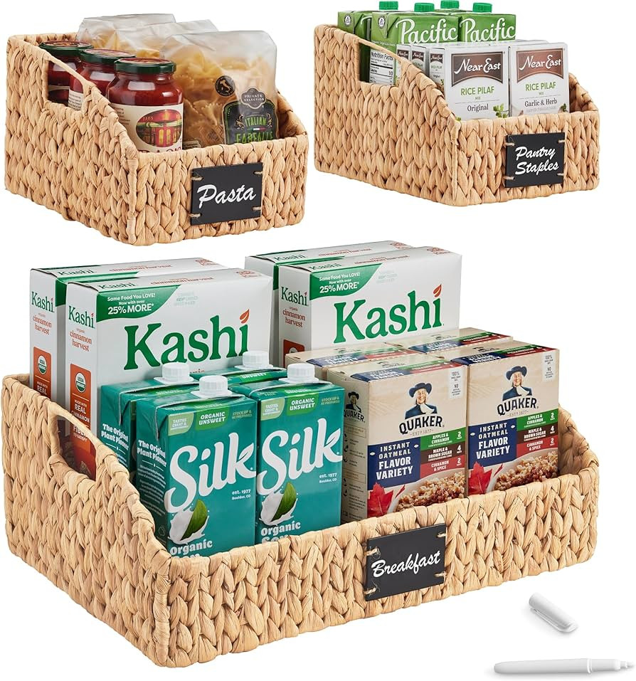 Best Choice Products Natural Hyacinth Angled Pantry Storage Baskets, Large Woven Wicker Storage B... | Amazon (US)