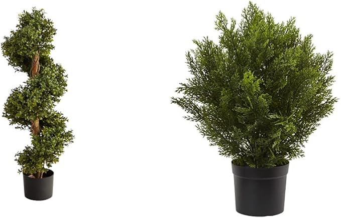 33in. Boxwood Topiary Spiral Artificial Tree and 2ft. Cedar Artificial Bush (Indoor/Outdoor) | Amazon (US)