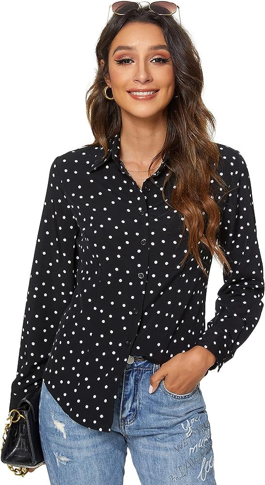 Atnlewhi Womens Long Sleeve Button Down Shirts Classic Work Blouse Stretch Formal Casual Dress Sh... | Amazon (US)