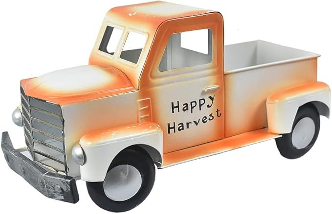 BUAHREI Orange Fall Truck Decor Metal Vintage Truck Decoration, Large Farmhouse Pickup Truck Plan... | Amazon (US)