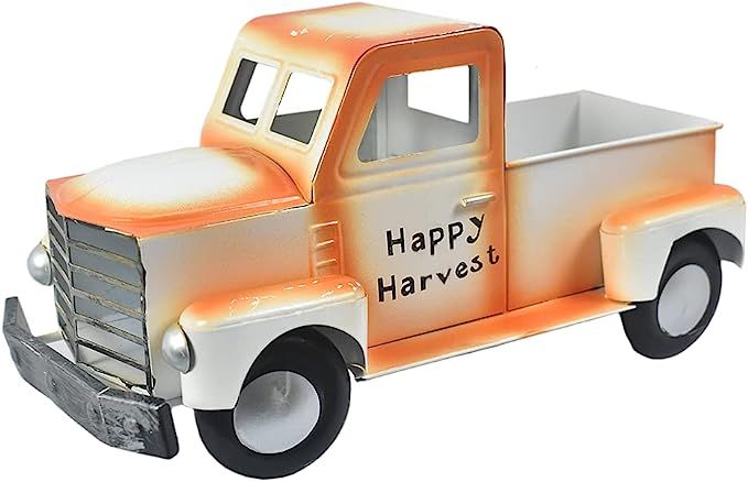 BUAHREI Orange Fall Truck Decor Metal Vintage Truck Decoration, Large Farmhouse Pickup Truck Plan... | Amazon (US)