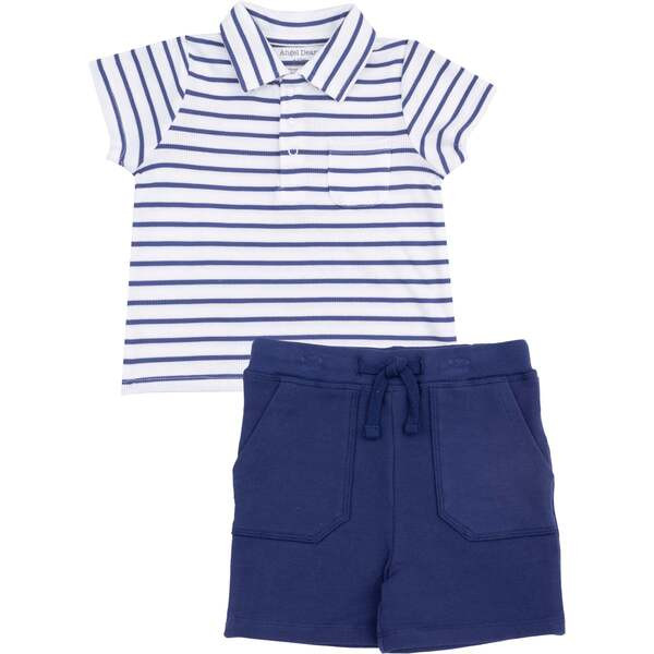 Polo Shirt And French Terry Short, Stripe Vintage Navy | Maisonette
