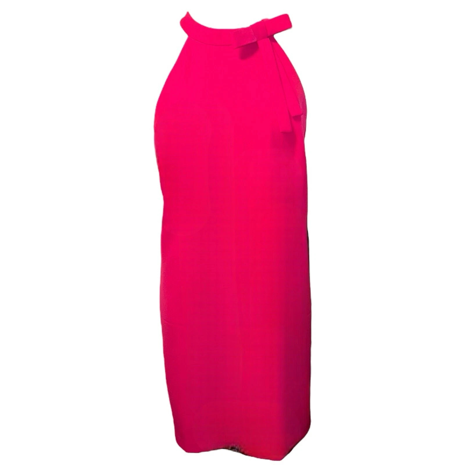 Maggy London Sleeveless Hi Neck W Bow Detail Zip-Up Hot Pink Mini Dress Women 8P | eBay US
