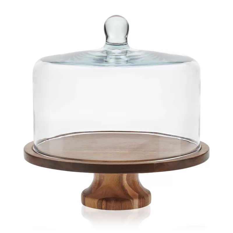 Libbey Acaciawood Footed Round Wood Server Cake Stand with Glass Dome | Wayfair North America