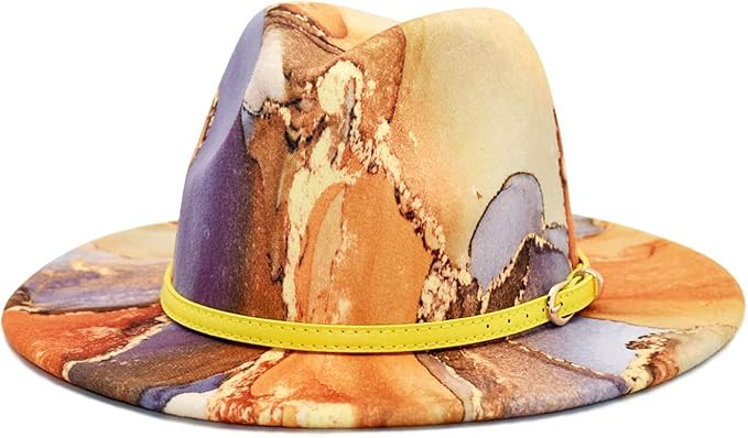 Gossifan Tie-dye Wide Brim Fedora Hats for Women Multicolor Felt Panama Hat | Amazon (US)