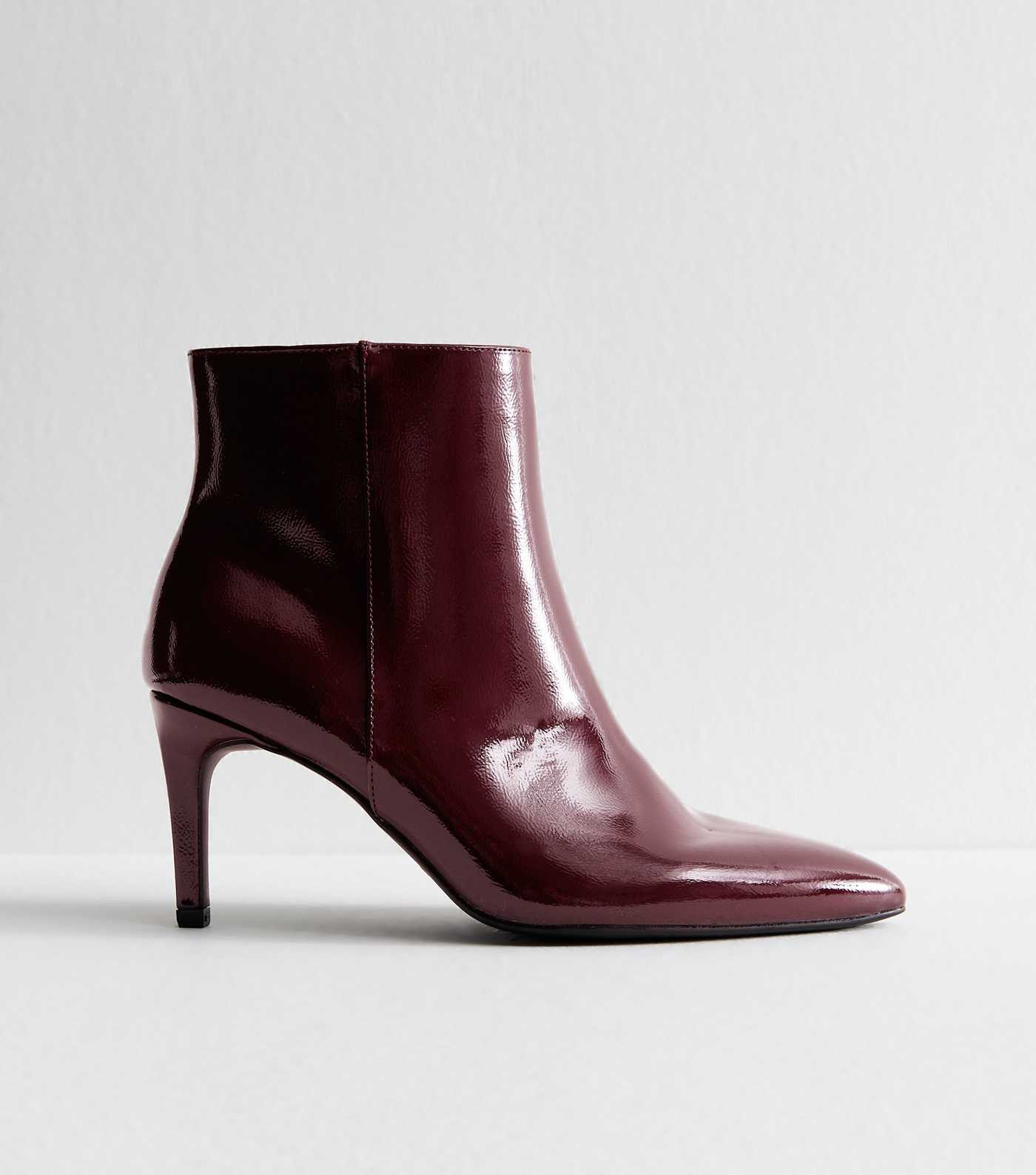 Dark Burgundy Faux Patent Leather Point Toe Ankle Boots | New Look | New Look (UK)