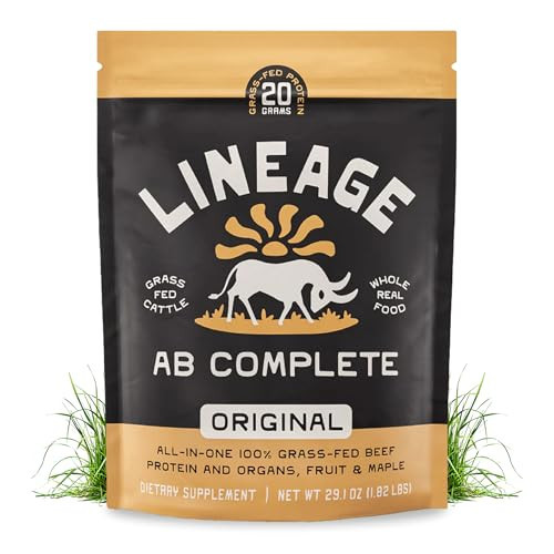 Lineage Provisions Grass Fed Beef Protein Powder - Original Flavor - Nose to Tail Animal Protein Powder Including 100% Grass Fed and Finished Beef Organs, Colostrum, and Fruit - 1.8 lbs (30 Servings) | Amazon (US)