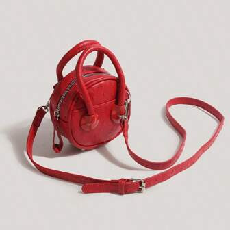 Mini Ontwerper PU Handtas, Rood Circulaire Schoudertassen | SHEIN