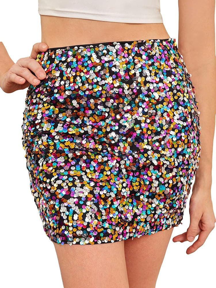 Floerns Women's Sequin High Waist Nightclub Party Bodycon Mini Skirt | Amazon (US)
