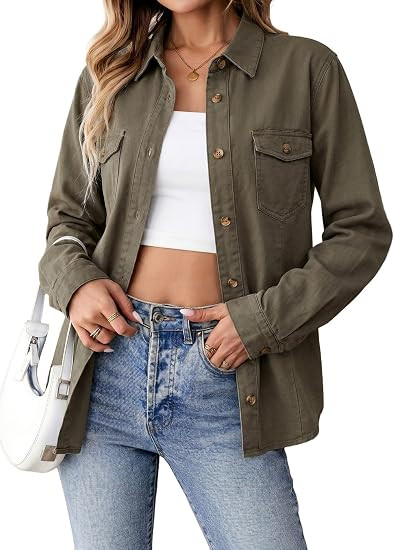 Sidefeel Women Denim Shirt Long Sleeve Button Down Jean Shirts Casual Oversized Trendy Tops Blous... | Amazon (US)