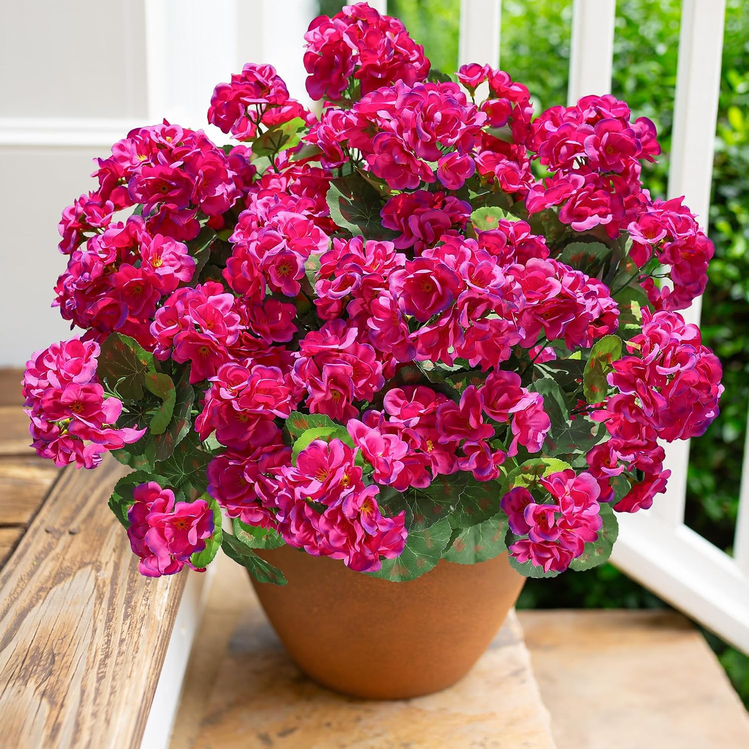 Artificial Geranium Fake Flowers for Outdoors Decoration, 6 Bundles Silk Geraniums Flower UV Resistant Look Real Faux Plants for Outside Planter Front Door Garden Patio Balcony Yard Home, Fuchsia | Amazon (US)