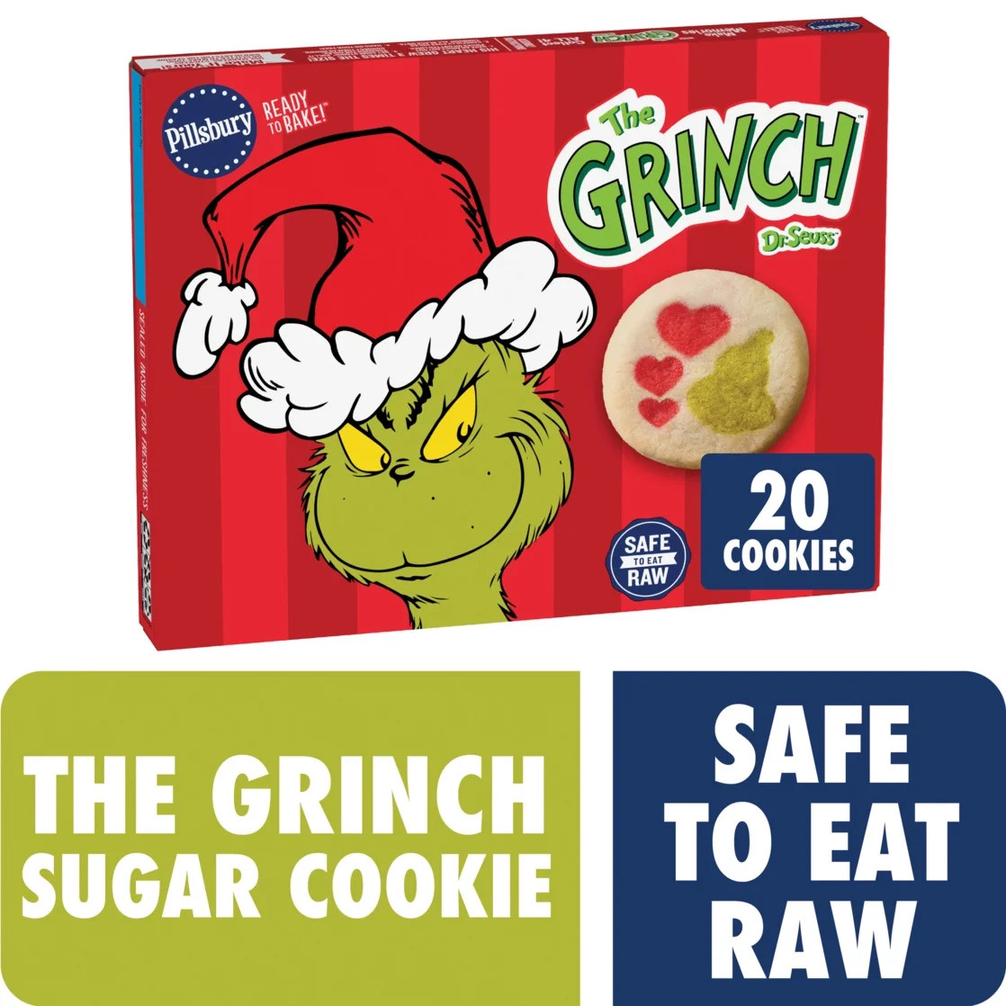 Pillsbury Ready to Bake! Dr. Seuss The Grinch Shape Sugar Cookie Dough, 20 Cookies, 9.1 oz | Walmart (US)