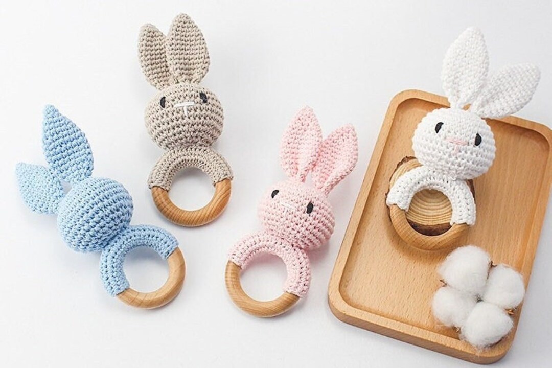 Crochet Baby Bunny Rattle With Bells Baby Teether Handmade - Etsy Canada | Etsy (CAD)