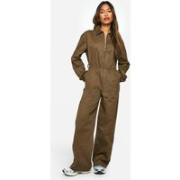 Womens Cargo Woven Utility Zip Jumpsuit - Brown - 10 | boohoo (US & Canada)