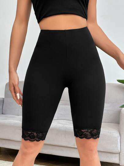 SHEIN EZwear Lace Trim Biker Shorts | SHEIN