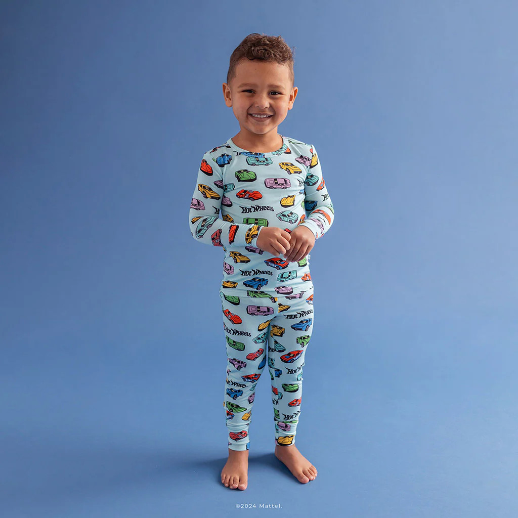 Cars Blue Long Sleeve Toddler Pajamas | Retro Hot Wheels™ | Posh Peanut