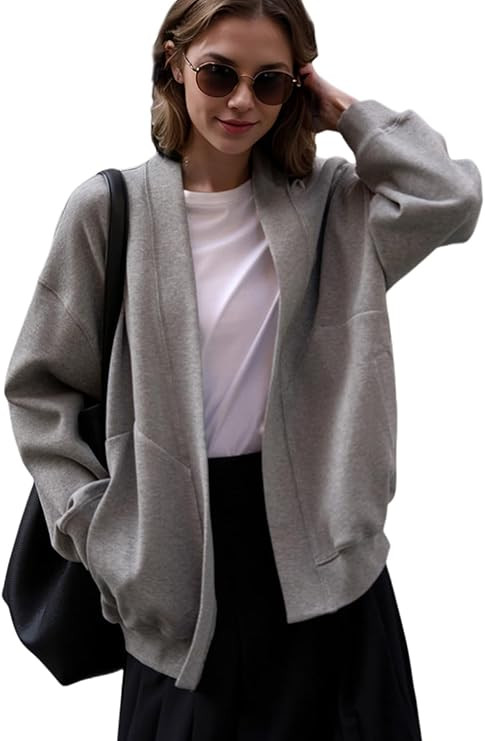 Fashion Oversized Womens athletic Sweatshirt blazer Pockets Sweaters no Zip Up jacket Lightweight... | Amazon (US)