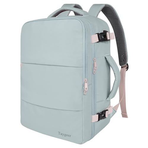 Taygeer Carry On Backpack for Women, TSA Approved Underseat Personal Item with 17.3 inch Laptop Compartment, Cute Daypack for Hiking Outdoor Weekend, Travel Backpack with Multiple Pockets, Powder Blue | Amazon (US)