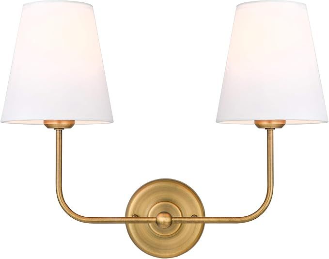 Passica Decor 2 Light Modern Armed Sconce with 2pcs Antique Brass Flared White Fabric Shade Doub... | Amazon (US)