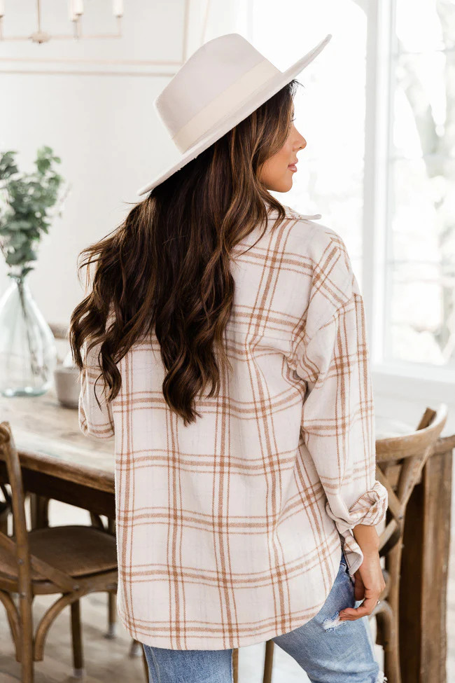 Chic Edge Beige Plaid Flannel Shacket | The Pink Lily Boutique