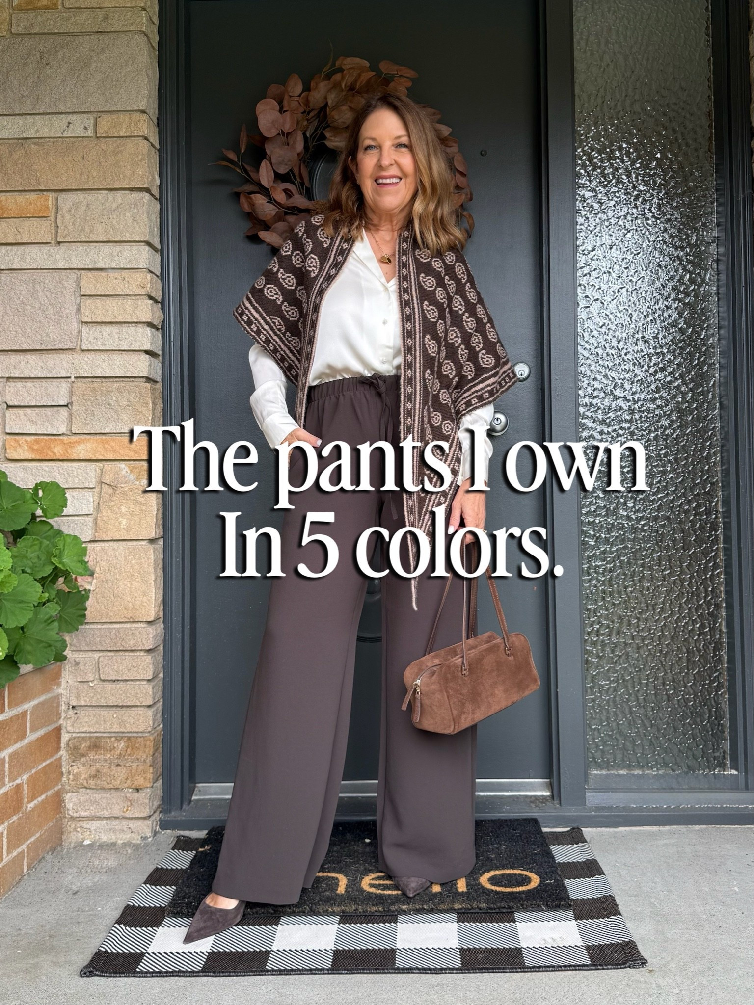 Love these Aritzia lodge pants.  They run trim; I'm wearing a regular size small. Love the Cellajaneblog scarf.  It's limited edition and will sell out.

#LTKOver40 #LTKMidsize #LTKPetite