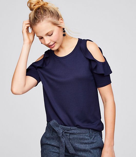 LOFT Ruffled Cold Shoulder Tee | LOFT