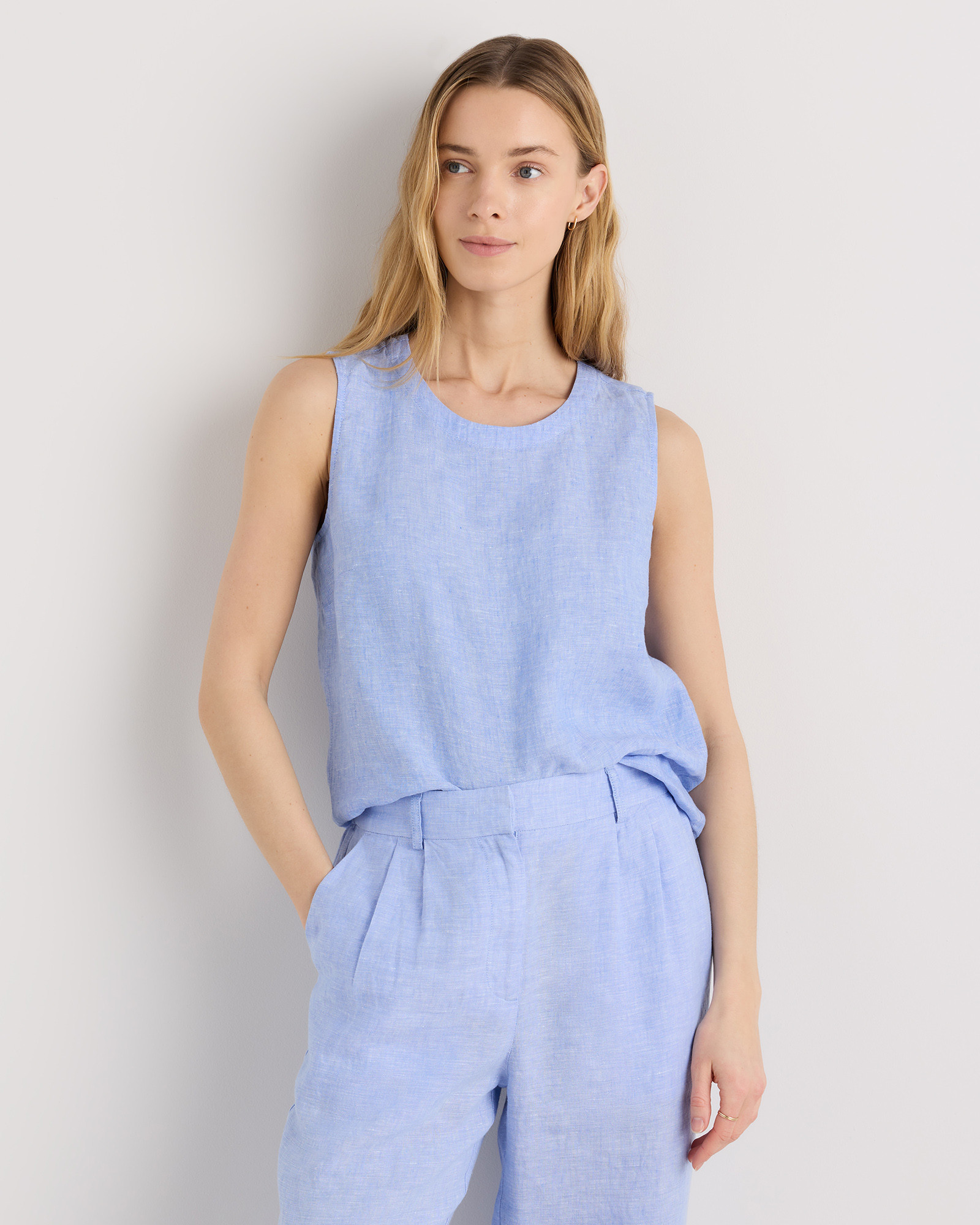 Quince | Women's 100% European Linen Tank Top in French Blue, Size XL | Quince