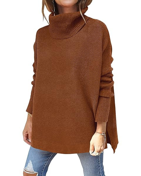 LILLUSORY Women's Turtleneck Oversized Sweaters Long Batwing Sleeve Spilt Hem Tunic Pullover Knit... | Amazon (US)