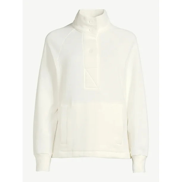 Free Assembly Women's Placket Popover Sweatshirt Top with Raglan Sleeves - Walmart.com | Walmart (US)