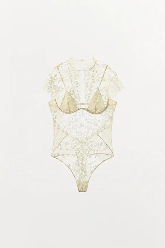 Underwired bodysuit crafted from semi-sheer fabric. Featuring a high neck with an opening, short ... | Zara UK