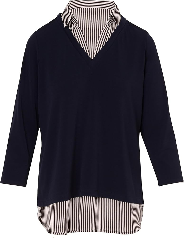 Adrianna Papell Women's Print 3/4 Sleeve Open V-Neck Knit Twofer | Amazon (US)