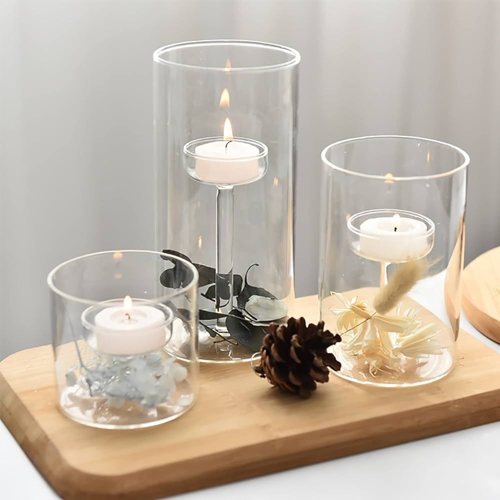 YLSMILE Cylinder Hurricane Glass Candle Holder for Table Centerpieces, Clear Votive Candle Holder... | Amazon (US)