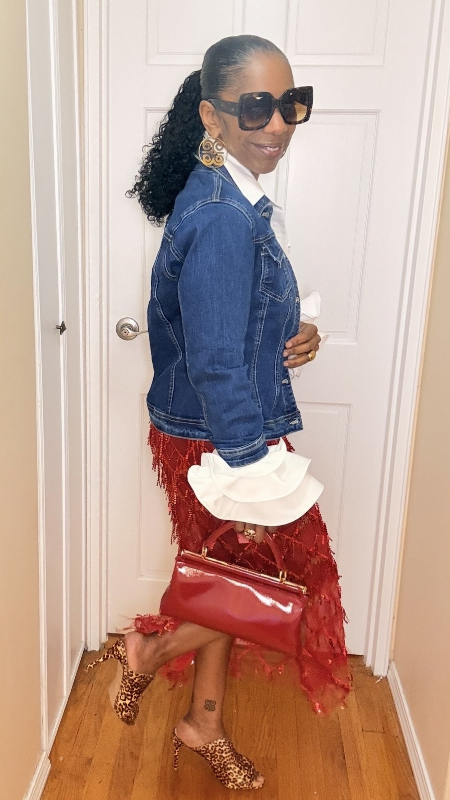 GRWM at 60 ❤️✨

Started with a classic white shirt and styled it into a bold statement look with this gorgeous red fringe skirt, denim jacket, and accessories 😍 The sunglasses were the perfect finishing touch.

Style has no age — wear what makes you feel confident and fabulous. ❤️✨

#LTKStyleTip #LTKOver40 #LTKOver50 #LTKSeasonal #LTKFindsUnder100 #LTKFashion #LTKSaleAlert