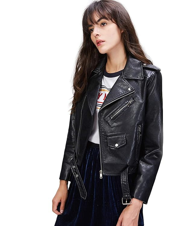 LY VAREY LIN Women's Faux Leather Motorcycle Jacket PU Slim Short Biker Coat | Amazon (US)