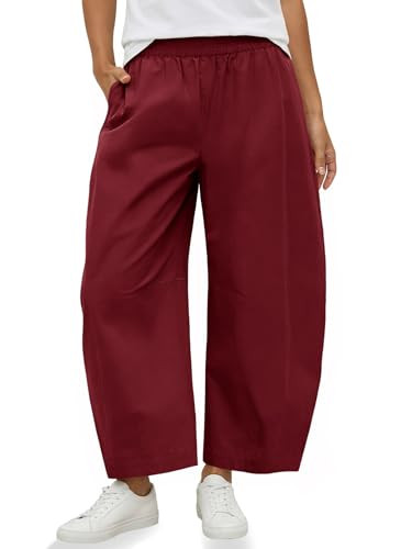 Fisoew Womens Wide Leg Barrel Pants Summer High Waisted Harem Pants Casual Cotton Baggy Trousers ... | Amazon (US)