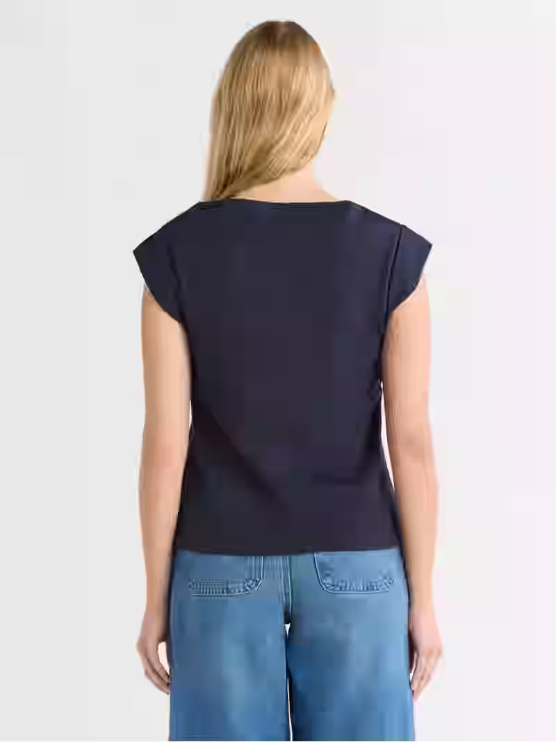 Free Assembly Women's Cotton Boatneck Tee with Wide Cap Sleeves, Sizes XS-XXL | Walmart (US)