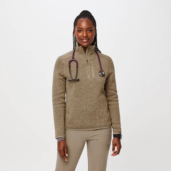 Women’s On-Shift™ Half Zip Sweater Knit - Heather Latte · FIGS | FIGS