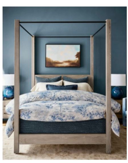 The most beautiful bedroom with blue toile bedding and a modern wood canopy bed.  Bedroom decor 

#LTKhome #LTKstyletip #LTKFind