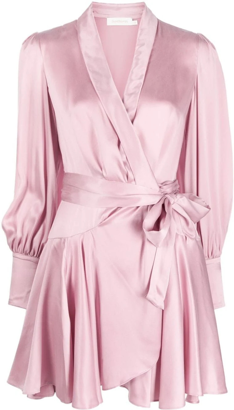Zimmermann Women's Silk Wrap Mini Dress in Pink | Size 3 | 8067DRMATPINK | LOZURI