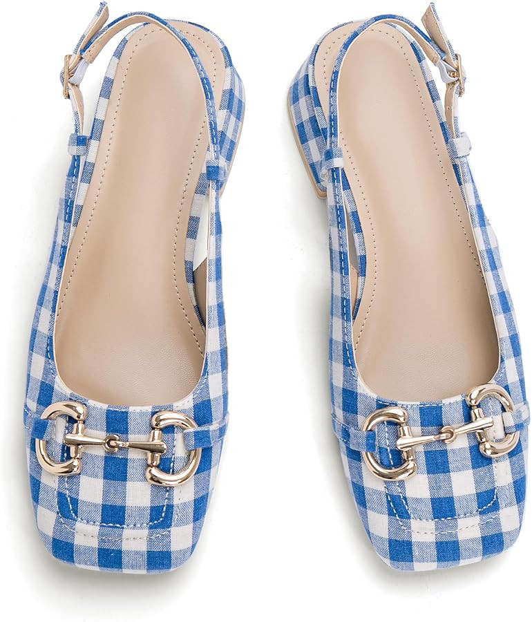 Slingback Mary Jane Heels for Women Low Block Heel Closed Square Toe Pump Shoes Heels Classic Dai... | Amazon (US)