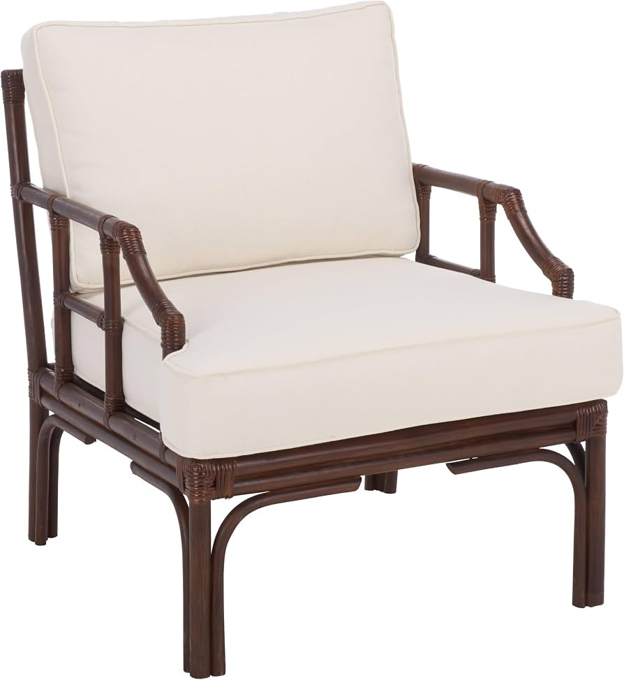 SAFAVIEH Furniture - Kazumi Accent Chair - Coastal Design White Cushion & Chocolate Brown Rattan ... | Amazon (US)