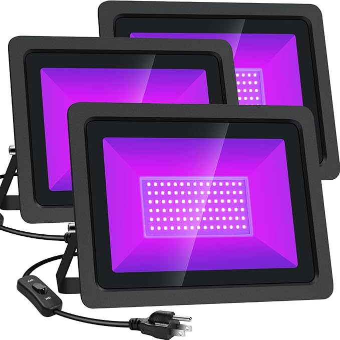 XYCN 3 Pack 100W LED Black Light, Blacklight Flood Light with Plug and Switch, IP66 Waterproof Bl... | Amazon (US)