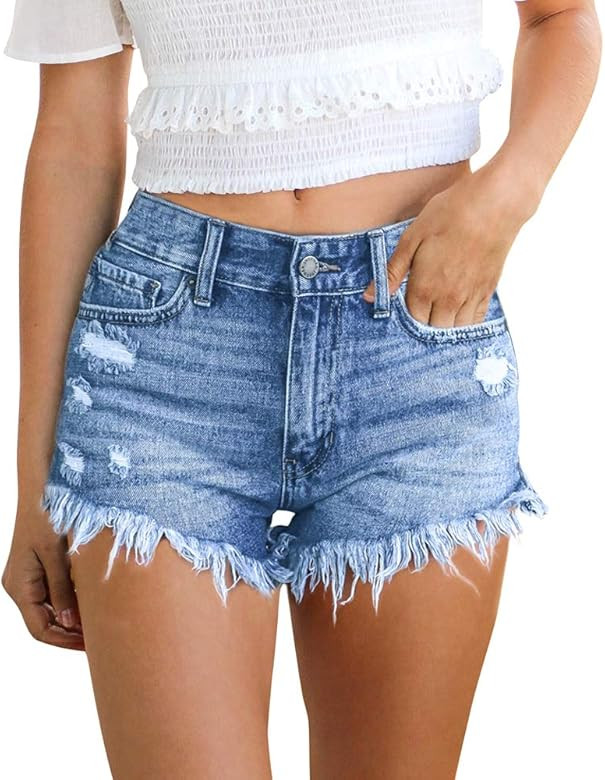 Women's Sexy Stretchy Fabric Hot Pants Distressed Denim Jean Shorts | Amazon (US)