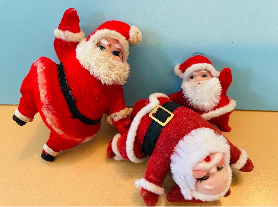 LOT OF 3 Vintage Christmas Dancing Flocked Santa Claus Figures  | eBay | eBay US