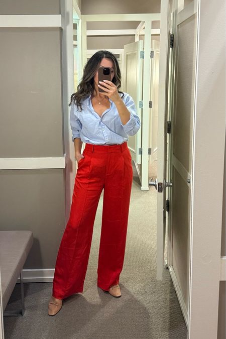 Love, love this combo!!  Will definitely wear this look with sneakers too.  
wide leg linen blend pants in size 4 (for a bit room in the waist which I prefer for this style of pants)
Button down in xs - roomy fit. 
Flats tts for me. 



#LTKworkwear #LTKover40 #LTKsalealert