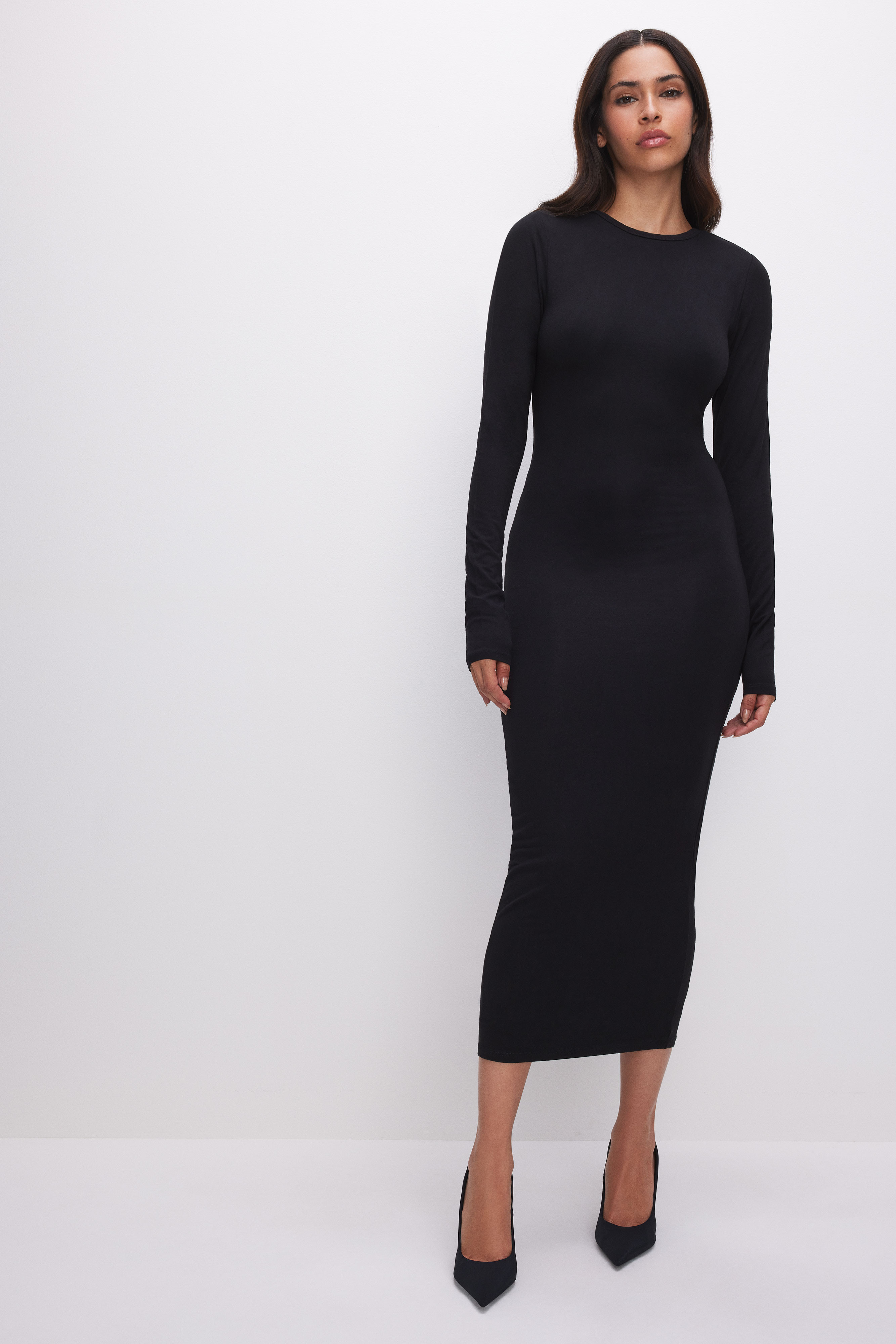 STRETCH JERSEY LONG SLEEVE MIDI DRESS | Good American
