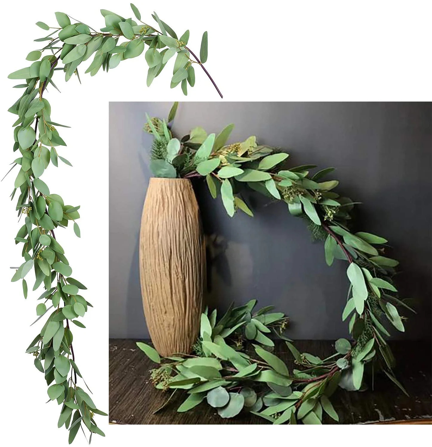 Coolmade 5.5Ft Greenery Garland, Artificial Vines Faux Eucalyptus Leaf Table Garland Artificial E... | Walmart (US)